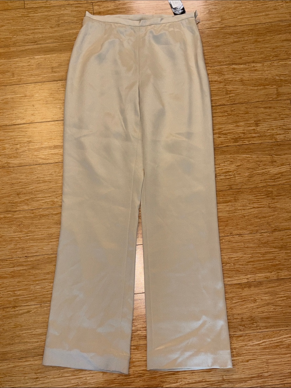 NWT Lafayette 148 New York Silk Stretch Wide Leg Trousers Parchment 4 business